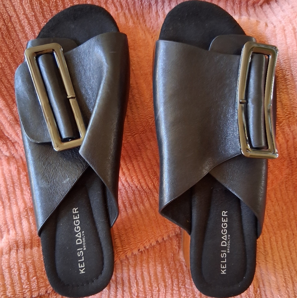 Kelsi Dagger Black Sandals with Buckle